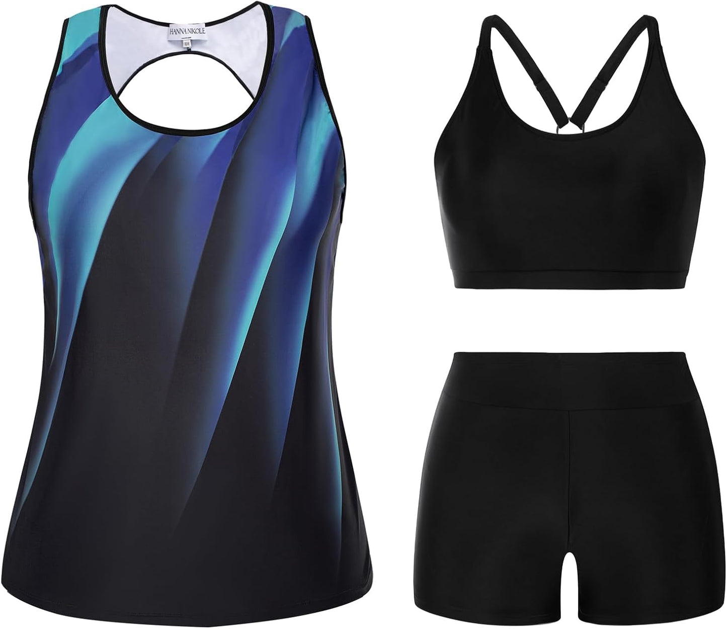 Hanna Nikole 3 Piece Tankini Swimsuits for Women with Tummy Control