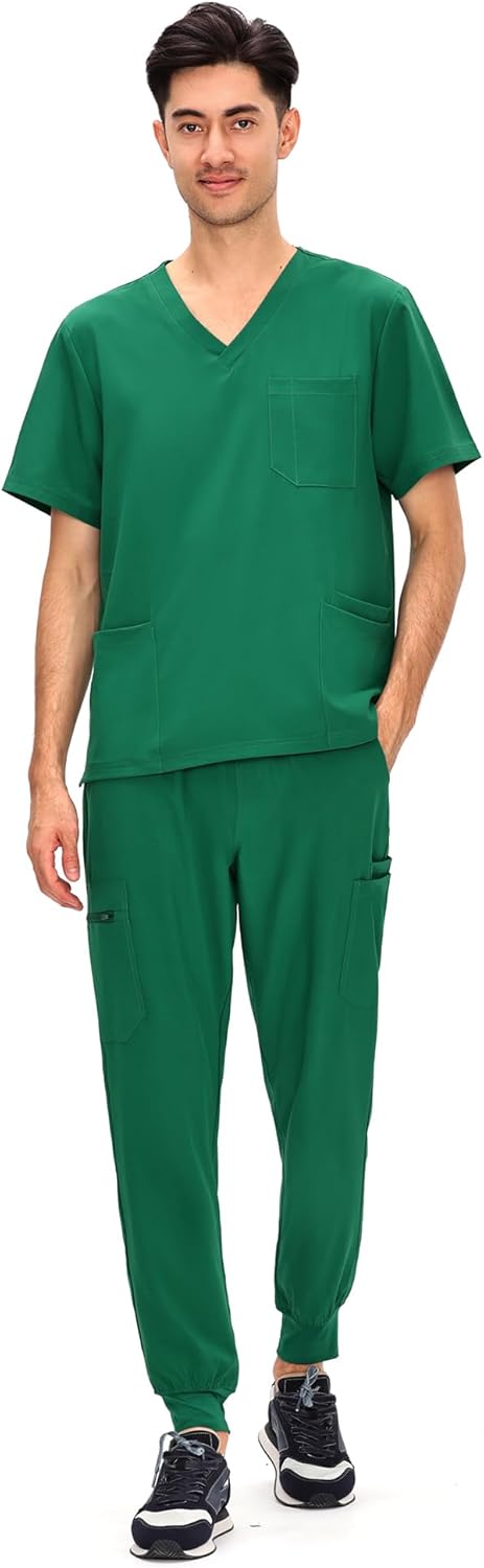 COZYFIT Scrubs for Men - 11 Pocket V-Neck Top & Jogger Pants