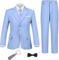 Boys Slim Fit Black & Blue Suit Set - 6-Piece Formal Outfit