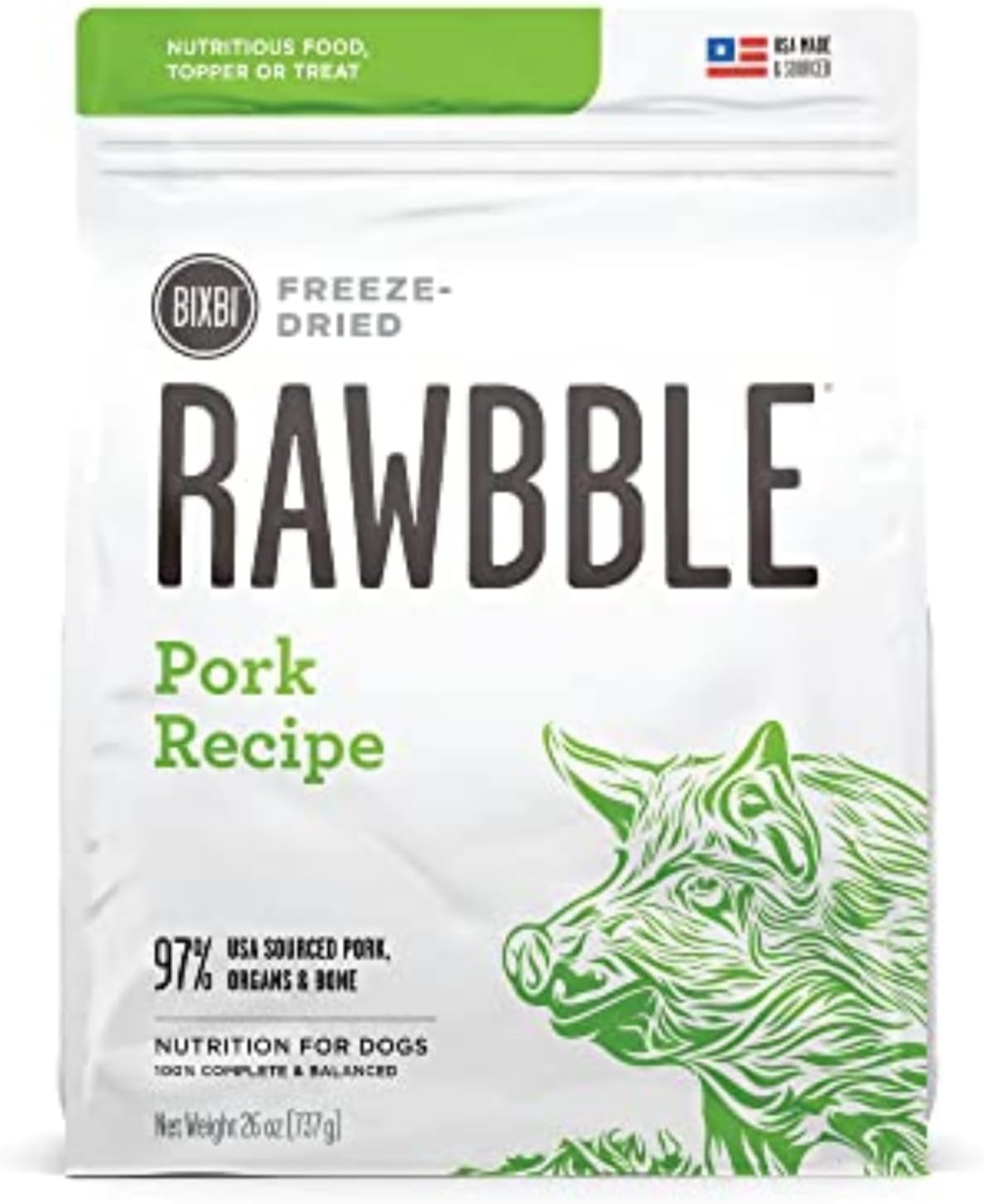 BIXBI Rawbble Freeze Dried Dog Food, Pork Recipe for Dogs