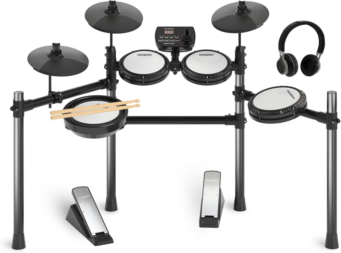 MOSEN Electric Drum Set with Mesh Pads and 195 Sounds for Beginners