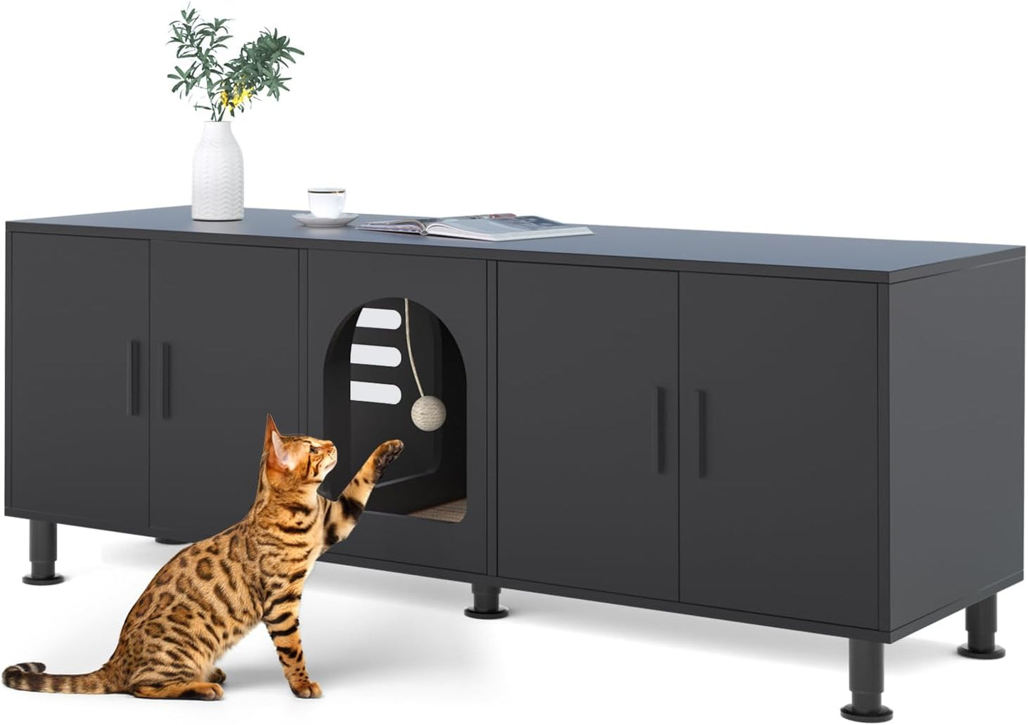 Double Litter Box Enclosure for 2 Cats with Motion Light