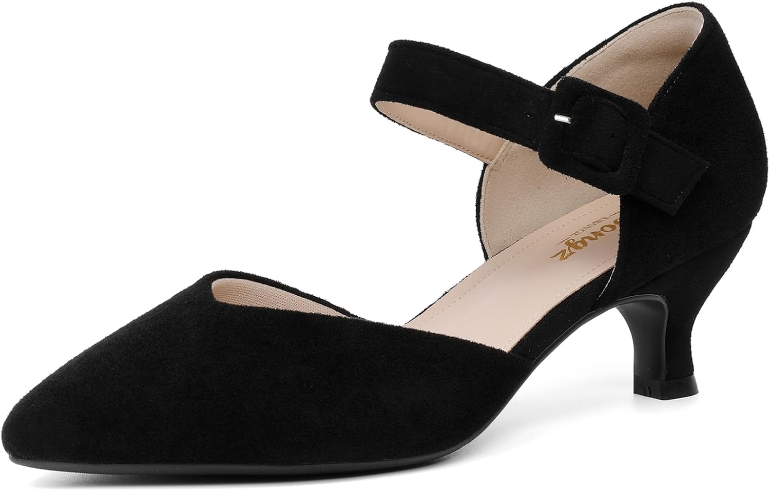 RIBONGZ Comfortable Kitten Heels for Women with Ankle Strap