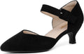 Black Kitten Heels for Women Pointed Ankle Strap - Comfortable 2.4in