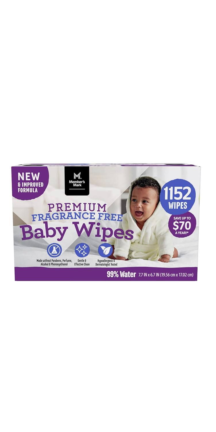 12 Pack Fragrance Free Baby Wipes - Gentle Cleansing