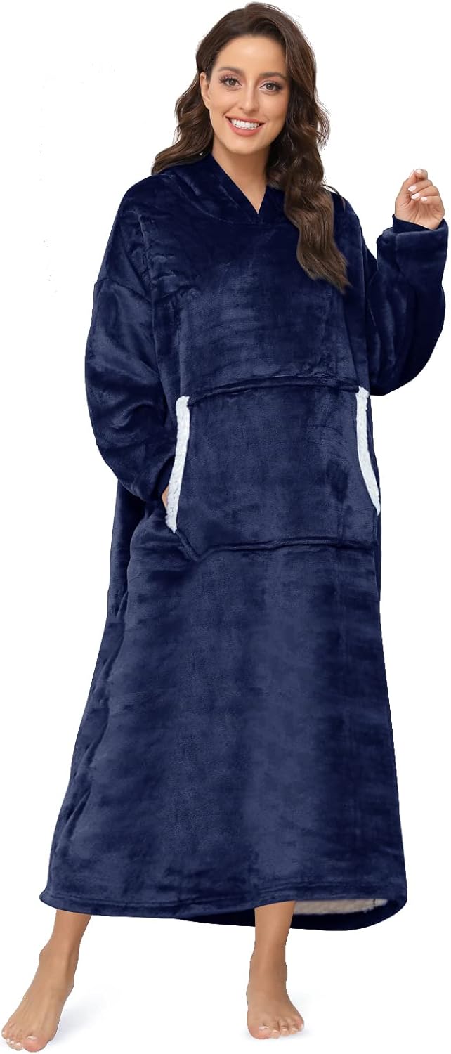Cozy Navy Blue Sherpa Hoodie Blanket