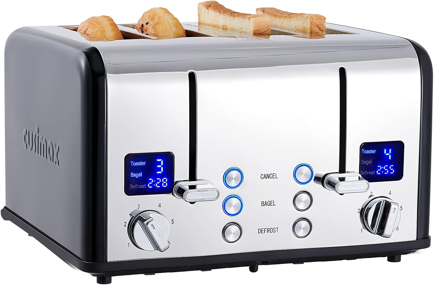 CUSIMAX 4 Slice Toaster with Extra Wide Slots and LED Display