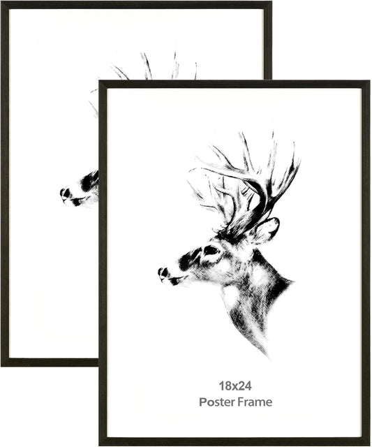 18x24 Black Wood Poster Frame Set of 2 for Wall Gallery