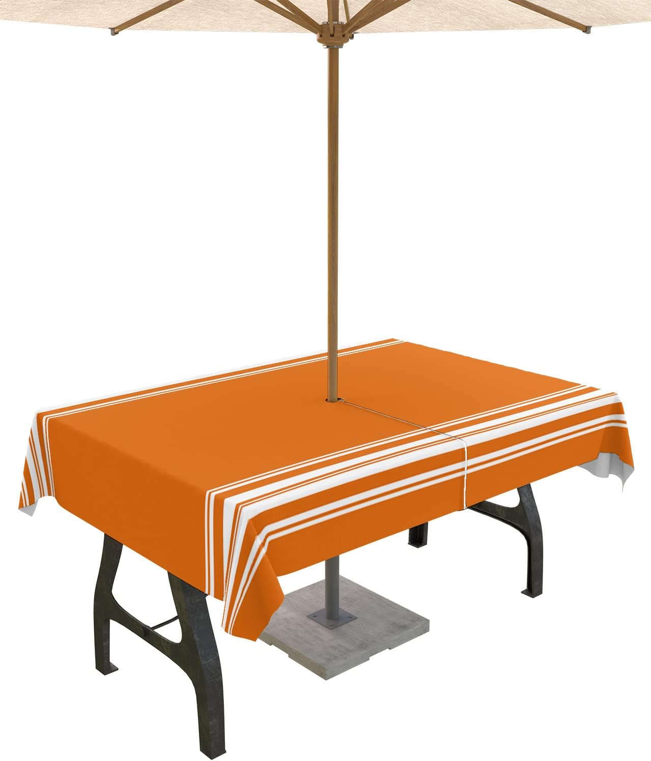 Queenker Fall Outdoor Tablecloth with Umbrella Hole for Dining