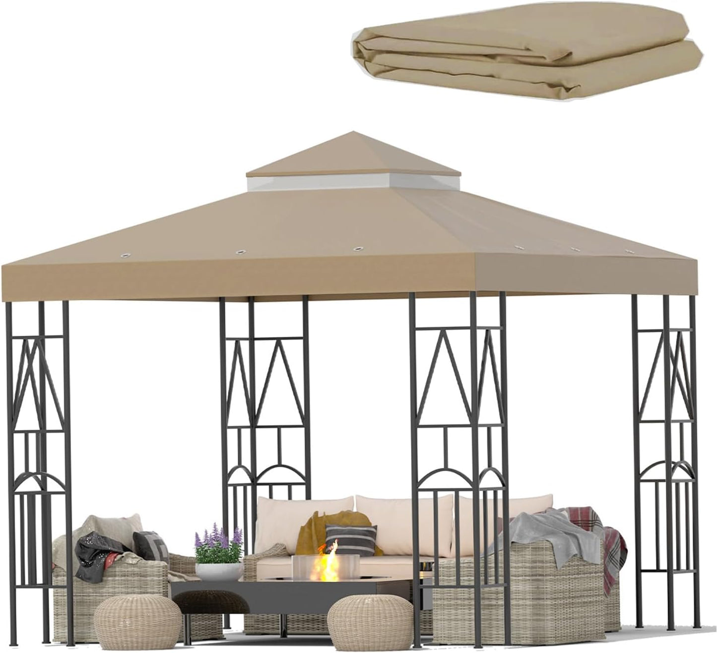 119x119 Canopy Replacement Top for Double Tiered Gazebo Cover