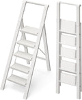 5 Step Ladder Aluminum Folding Step Stool 330lbs Capacity (White)