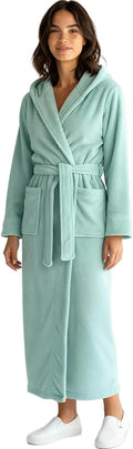 Womens Long Plush Hooded Robe in Muted Sage Green - Extra Thick Warmth