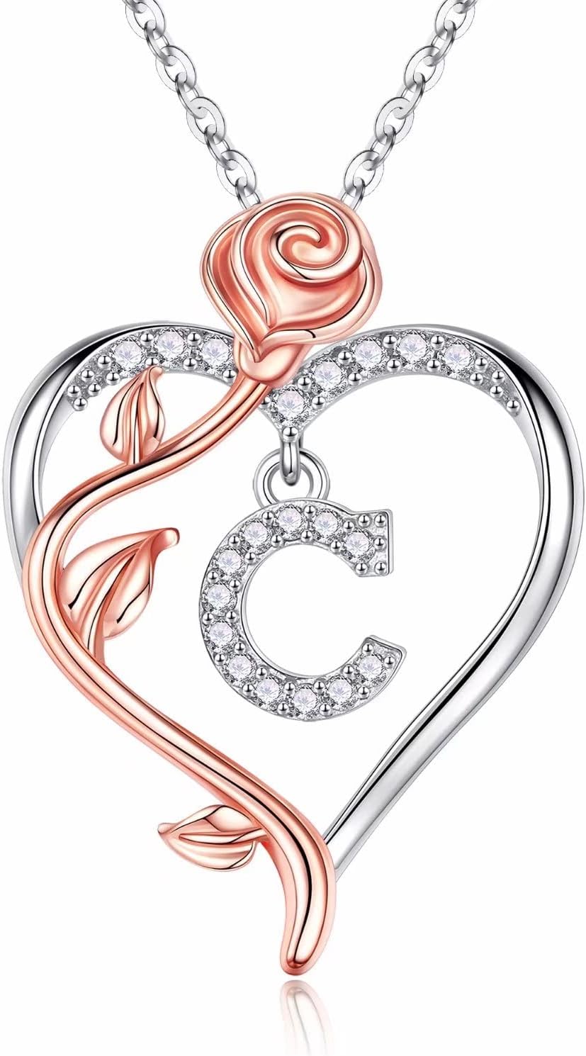 Iefil Rose Heart Necklace - 925 Sterling Silver Jewelry Gift