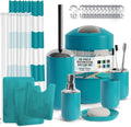 Teal Bathroom Accessories Set with Shower Curtain and Rugs