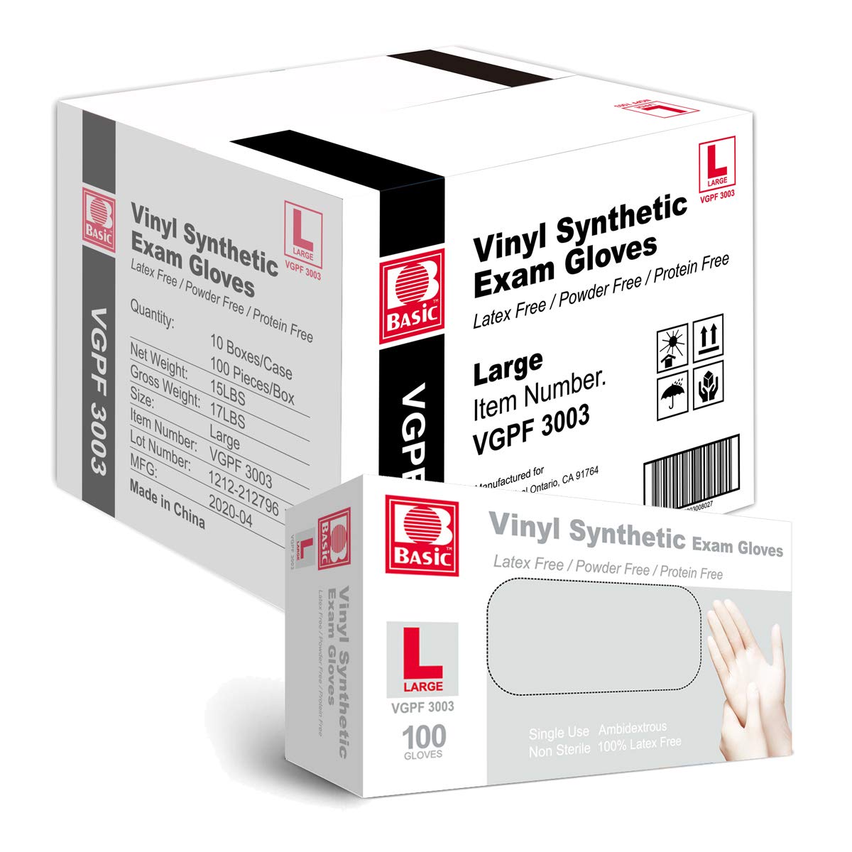 Latex-Free Vinyl Exam Gloves - Case of 1,000, Large