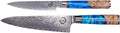 Damascus Chef Knife + 5-in Kitchen Utility Knife - Razor Sharp Edge