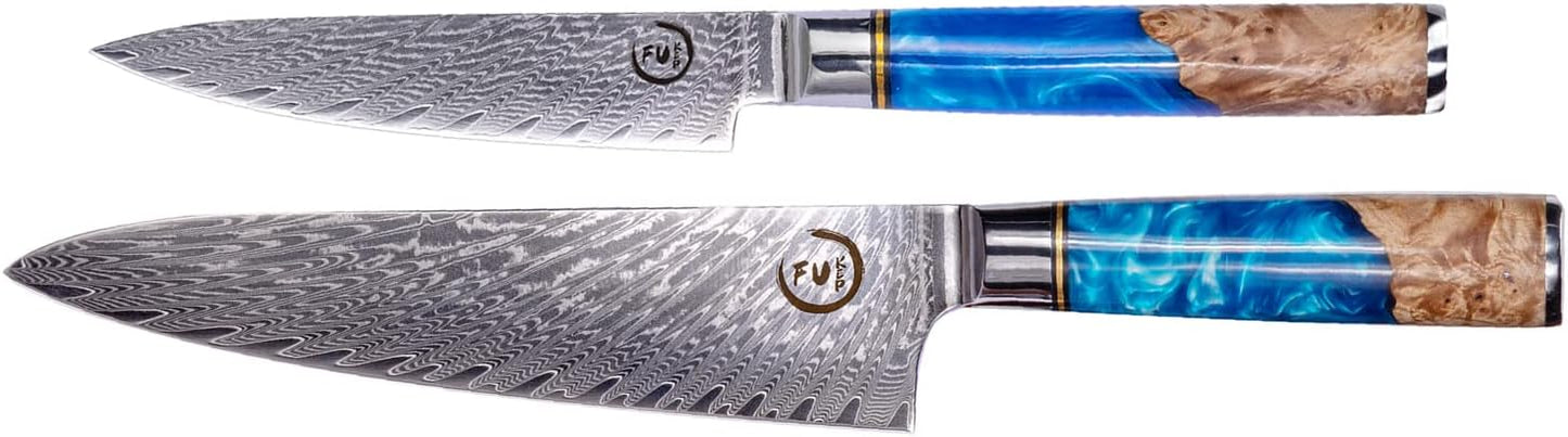 Damascus Chef Knife and 5-inch Utility Knife for Precision Cooking