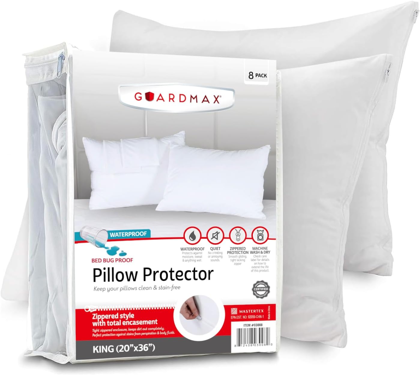 Jersey Knitted King Size Pillow Protectors - 8 Pack, Waterproof