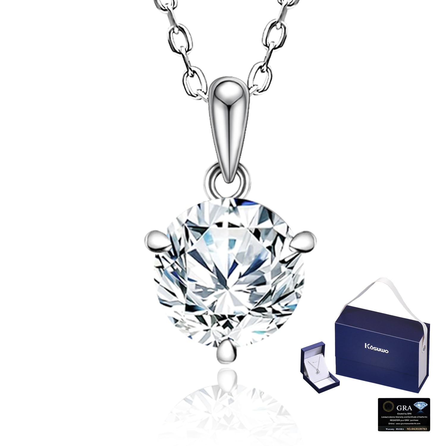 Moissanite Necklace for Women 1.5ct D Color in 18K White Gold