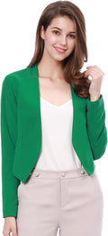 Allegra K Women's Cropped Work Blazer - Collarless Open Front