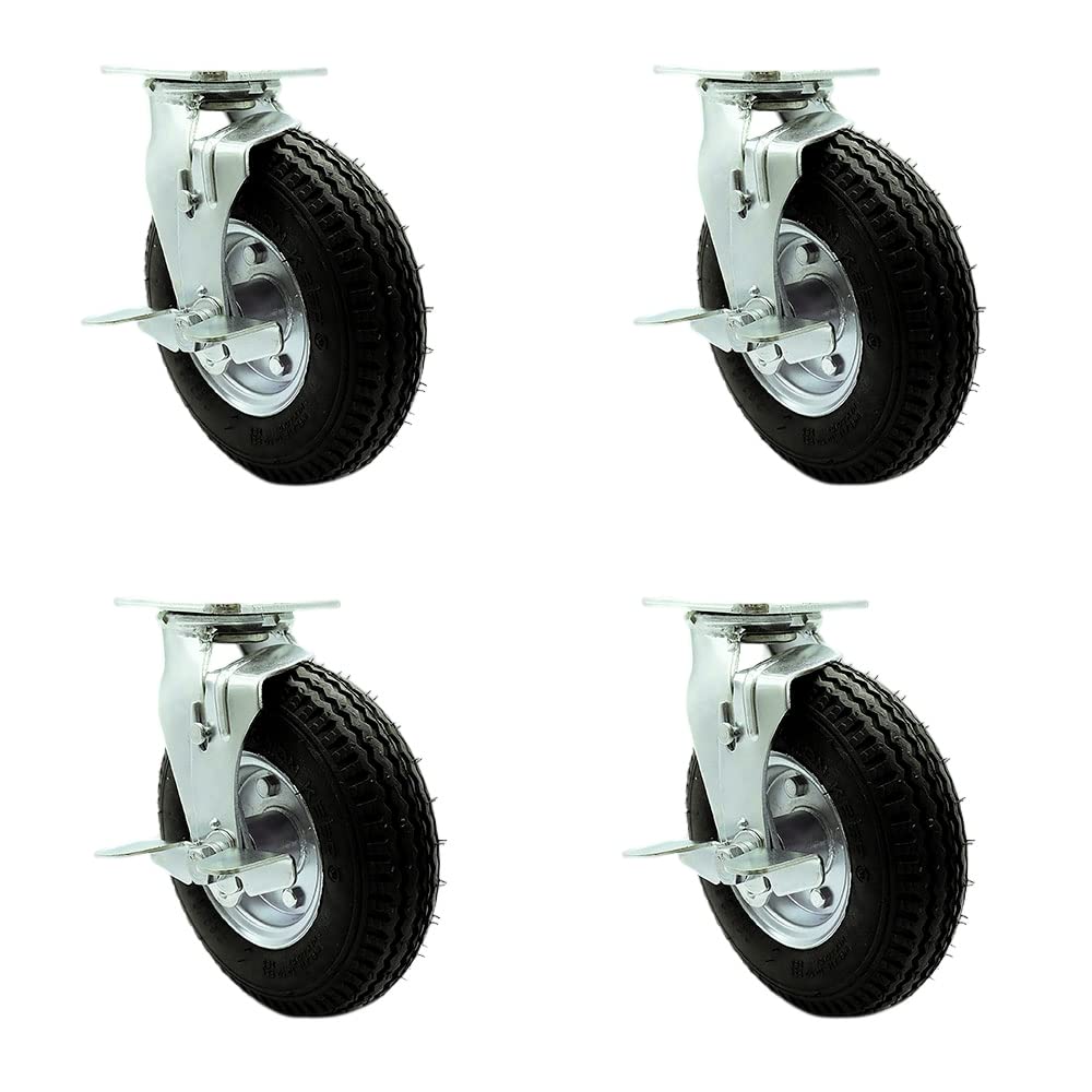 8 Inch Swivel Pneumatic Casters Set of 4 - Heavy Duty Wheels