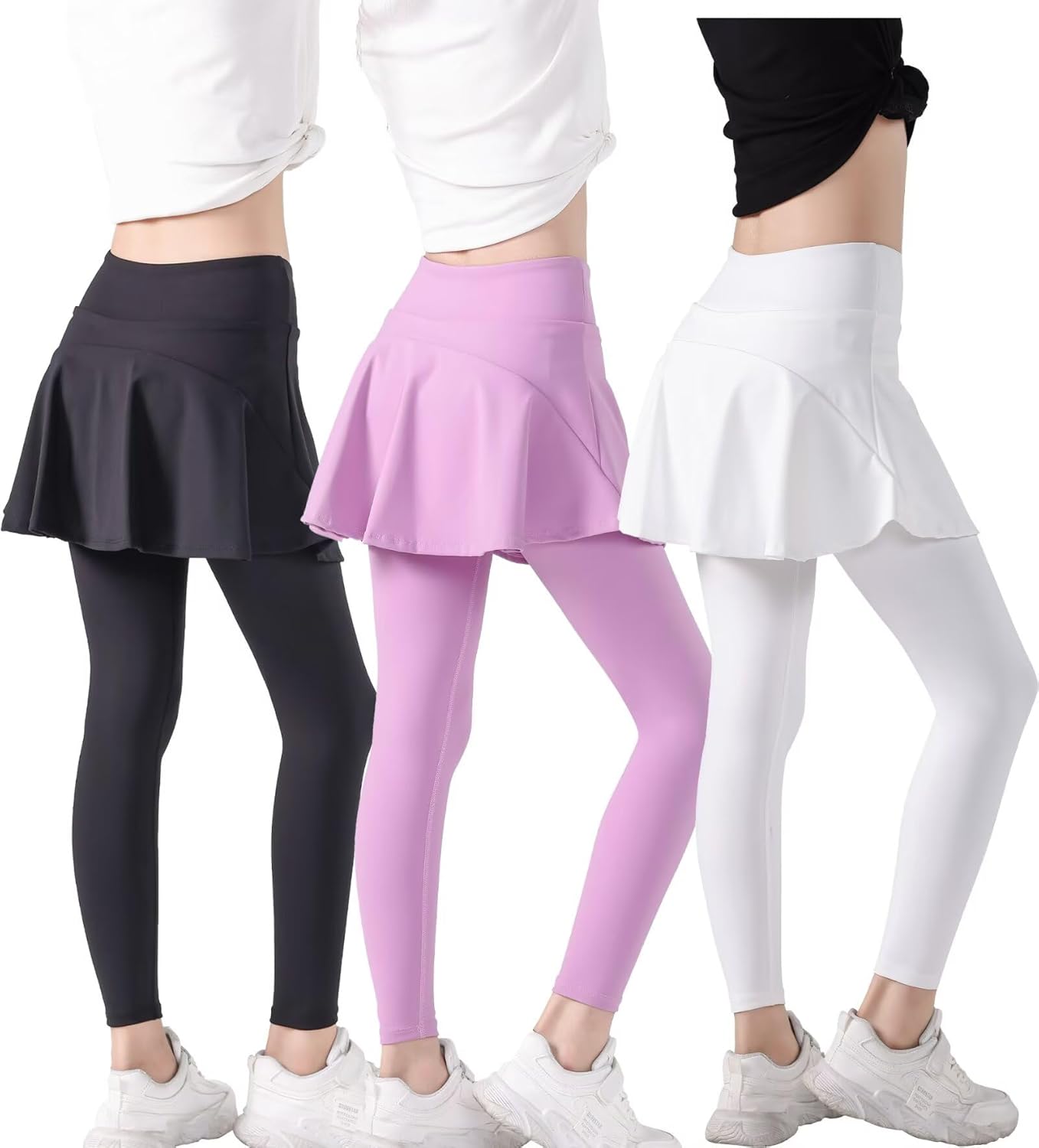 2 in 1 Girls Leggings with Skirt for Active Young Athletes