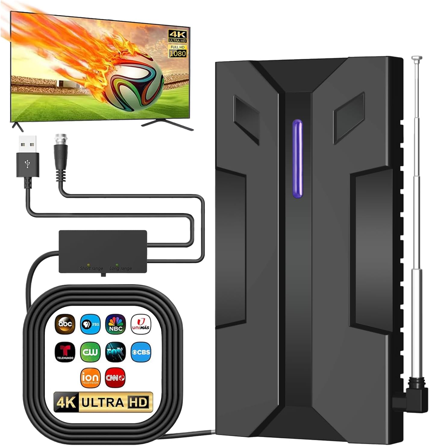 TV Antenna 4K Optional Channels for Indoor/Outdoor Use
