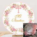 Mi Bautizo Round Baby Baptism Backdrop 6.5x6.5 ft - Pink Floral