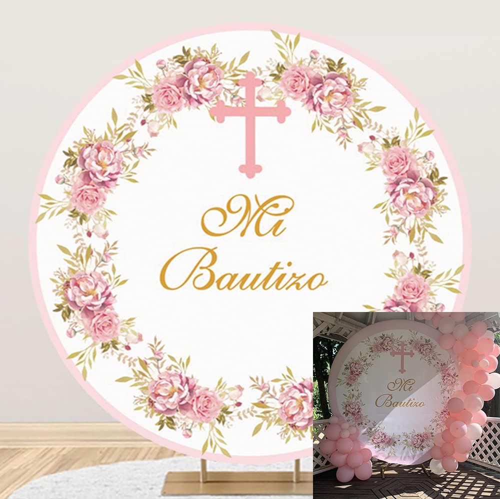 Laeacco Baby Baptism Round Backdrop Cover for Special Events