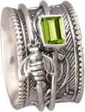 Honey Bee Spinner Meditation Ring for Women - Abalone Inlay Sterling