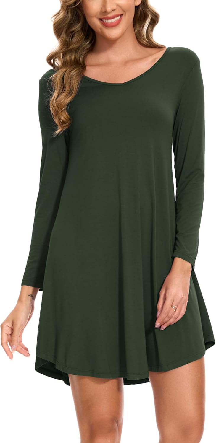 GYS Womens Bamboo Viscose Long Sleeve Nightgown for Comfort