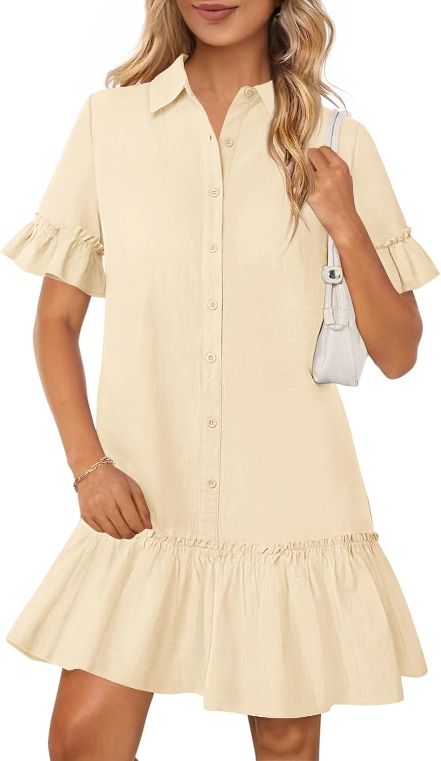 MEROKEETY Women's Summer Button Down Shirt Dress with Pockets