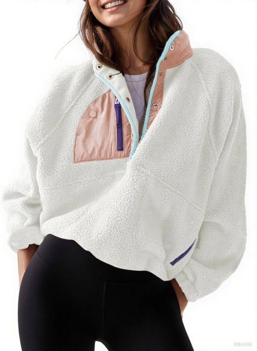Womens Lightweight Fleece Pullover Jacket for Fall Winter