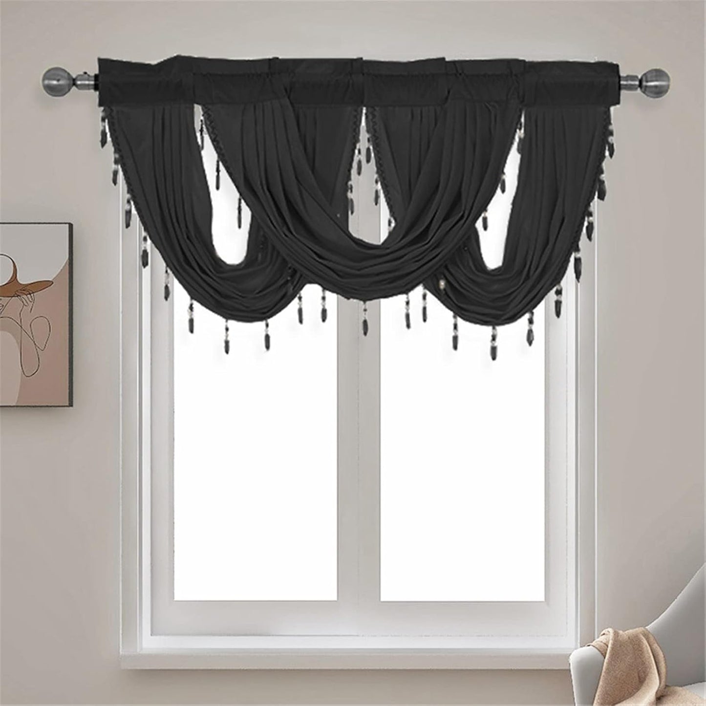 ABREEZE Luxury Beaded Blackout Valance - Elegant and Efficient