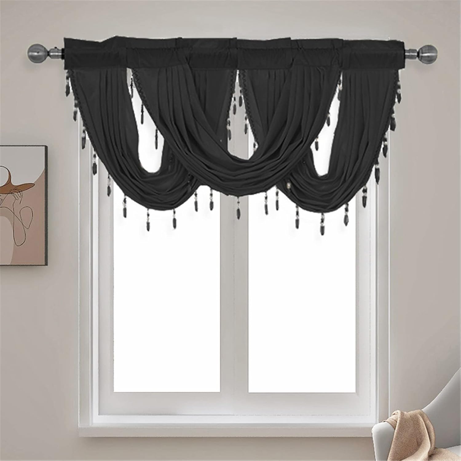 ABREEZE Luxury Beaded Blackout Valance - Elegant and Efficient