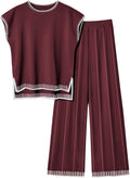 Ekouaer Womens Knit Sweater Set - Soft Pullover Top & Wide Leg Pants