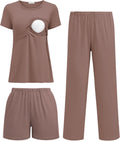 Postpartum Nursing Pajamas Set Short Sleeve - Comfortable 3-Piece PJs