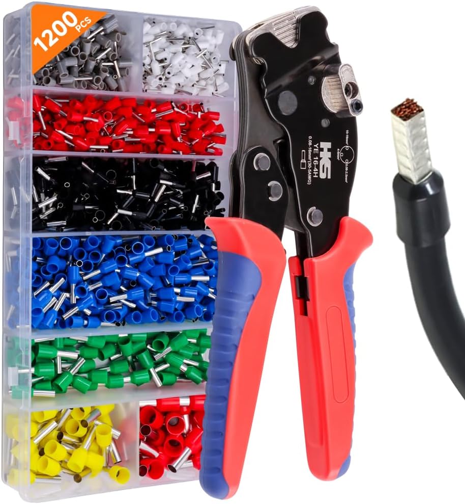 HKS Ferrule Crimping Tool Kit with 1200PCS Red Copper Terminals