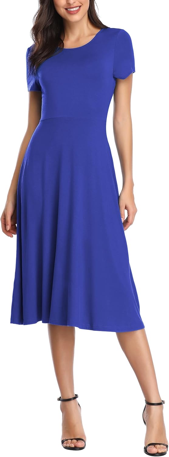 Urban CoCo Women's Vintage Short Sleeve High Waist Midi Dress