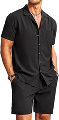 COOFANDY Men's 2 Piece Beach Shirt and Shorts Set - Lightweight Summer