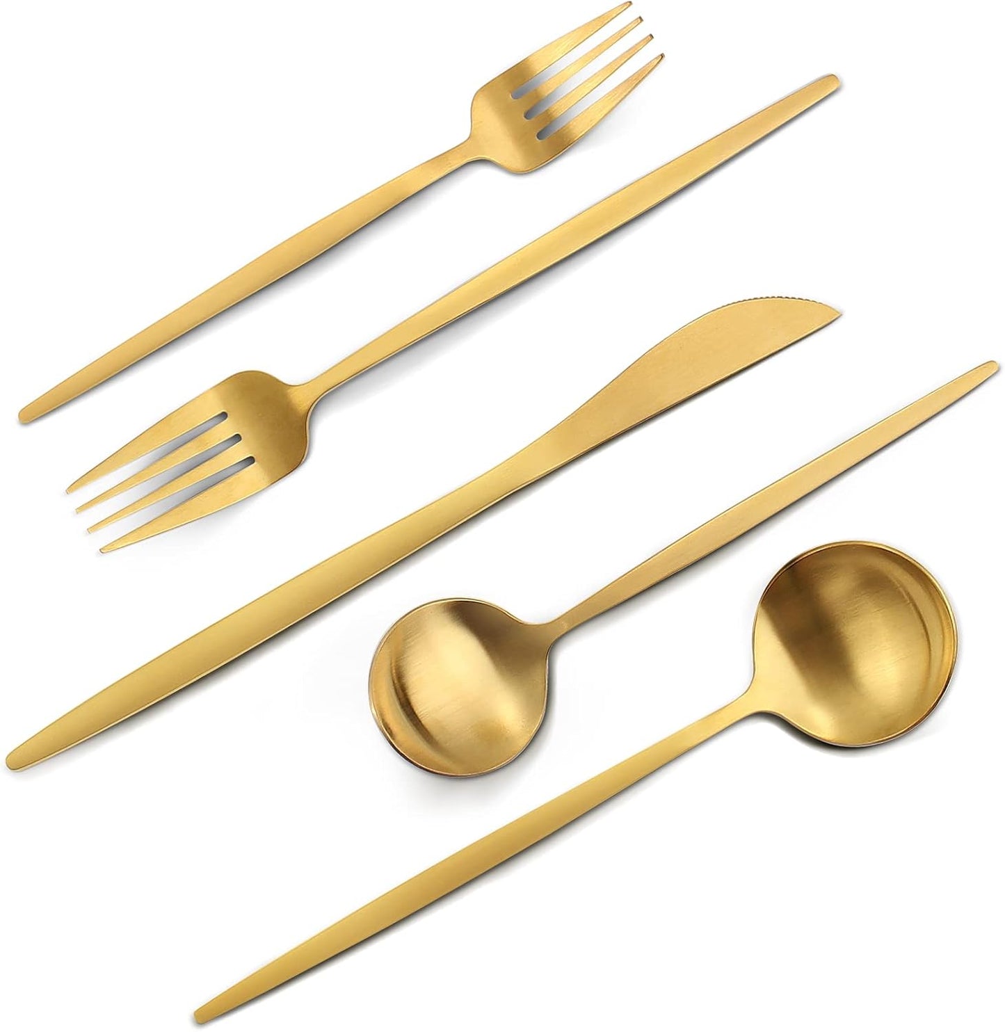 Matte Gold Silverware Set - 60-Piece Stainless Steel Flatware