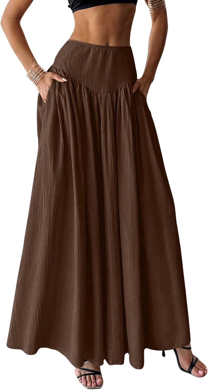 Pleated Flowy Long Skirts for Women - High Waist Maxi Style