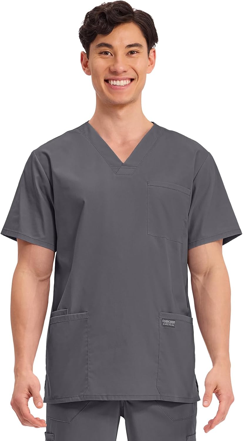 Cherokee Men's V-Neck Top with 4 Pockets for Comfort