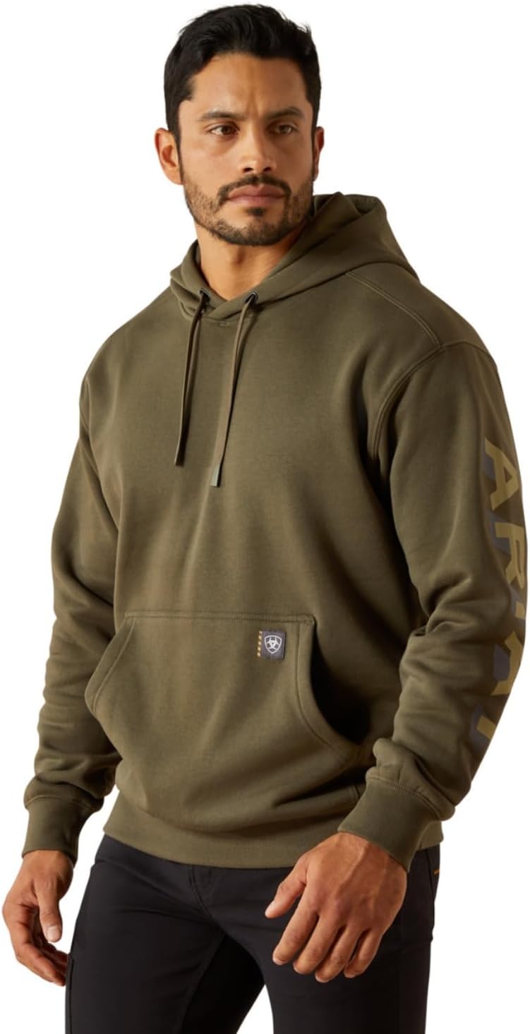 ARIAT mens Rebar Lightweight Logo Hoodie for All-Season Comfort