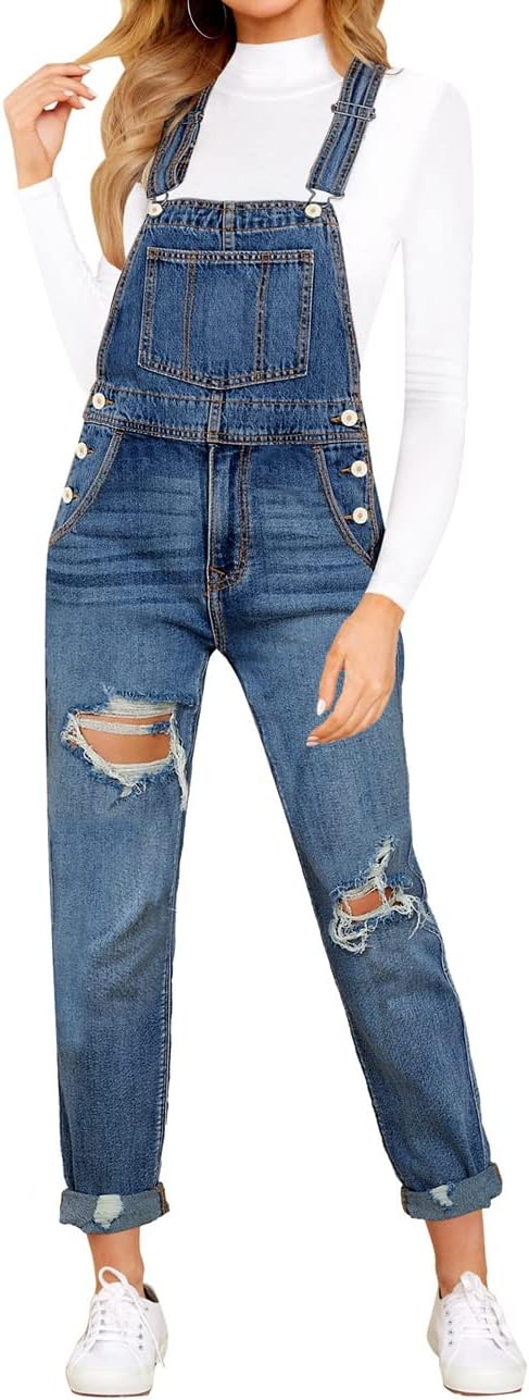 Vetinee Womens Classic Adjustable Straps Denim Bib Overalls