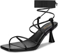 ISNOM Strappy Sandals Kitten Heels Lace Up Heels - Chic Low Stiletto