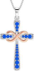 925 Sterling Silver Cross Necklace for Women with Sapphire Accent