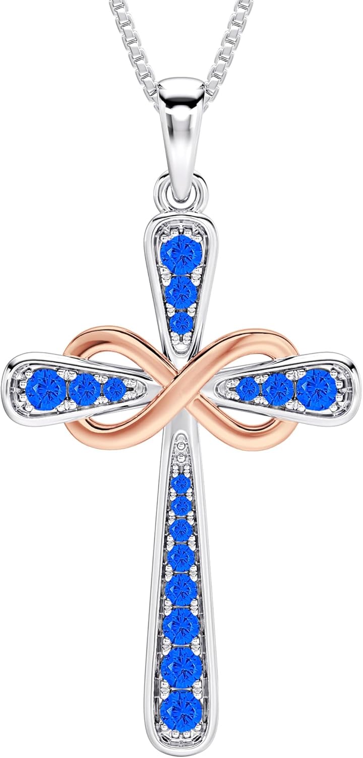 YL 925 Sterling Silver Cross Necklace with Halo Infinity Pendant