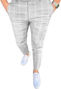 Men's Slim Fit Plaid Stretch Dress Pants - Casual & Business