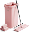 Pink Mop and Bucket with Wringer Set for Home - Hands-Free Wash & Dry
